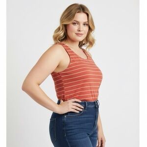 MARKET & SPRUCE Women’s Size XL Tank Top Wide Strap Terracotta Stripe Twist Back
